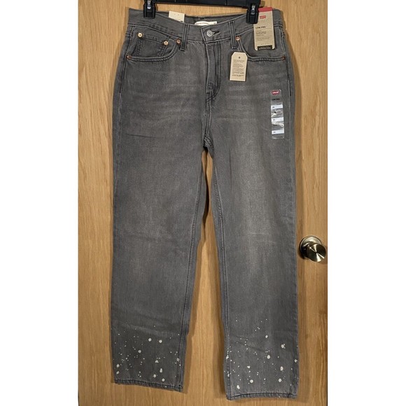 Levi's Jeans Women's Sz 30 Low Pro Gray Paint Splatter Mid Rise Straight Leg NWT - Picture 1 of 8